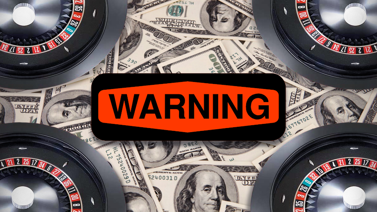Warning Sign With Roulette Wheels and Money