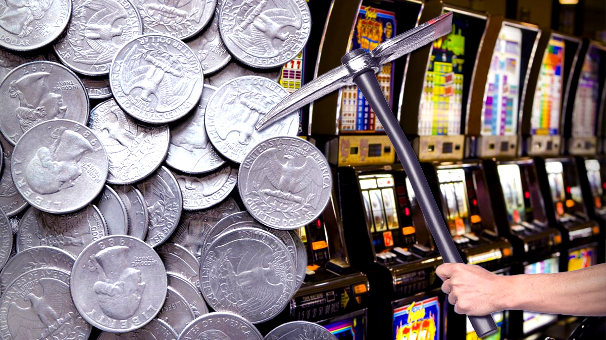 Mining Pick With Quarters and Slot Machines