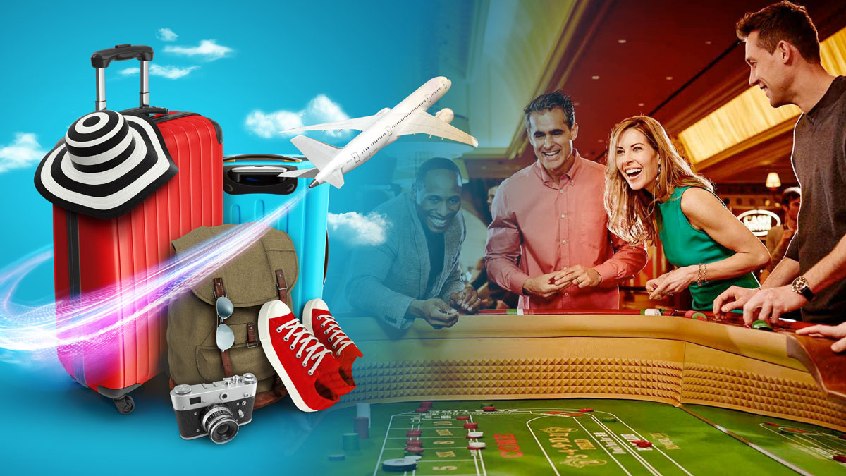 Travel Pack on Right People at a Craps Table on Left