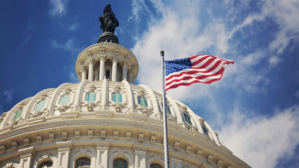 United States Flag Flying over the House of Representatives