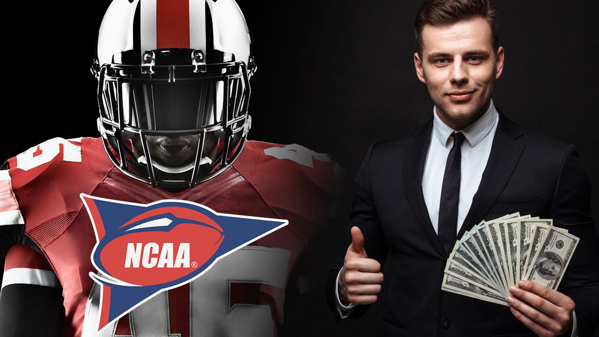 man Holding Money Giving a Thumbs up and a NCAA Player in Uniform
