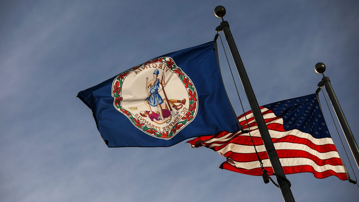 Flag of Virginia Flying next to the American Flag