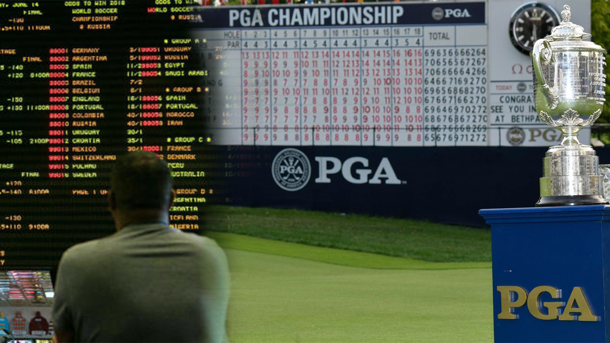 Sportsbook Screen on Left and the PGA Score Board on Right