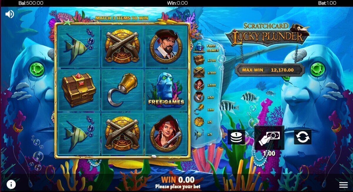 Screen cap of Lucky Plunder scratch card